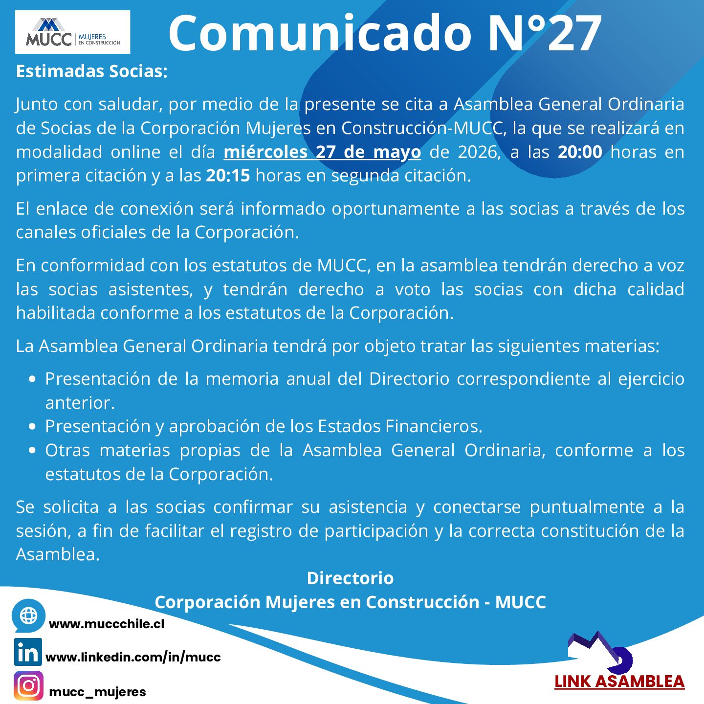 ASAMBLEA GENERAL ORDINARIA 2026
